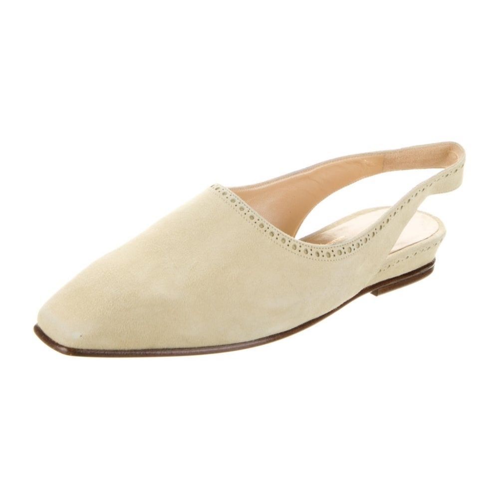 GUCCI Vintage 90s Cream‎ Suede Flats Slingback Sandals Size 37